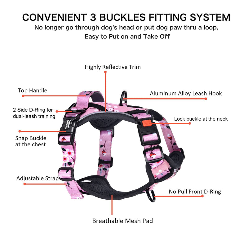 Petmolico Medium Dog Harness and Leash Set, No Choke 4 Leash Attachments Easy Control Handle Soft Padded Reflective Vest Dog Harness, Pink Plum - PawsPlanet Australia