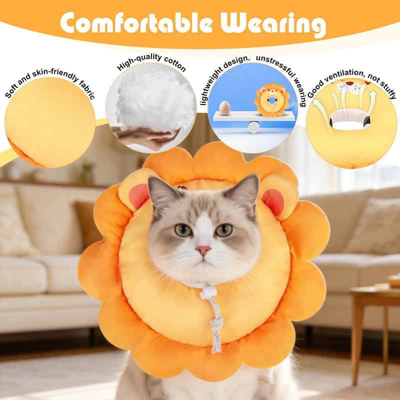 EXPAWLORER Cat Cone Collar Soft, Cat Recovery E Collar After Surgery to Stop Licking, Adjustable Waterproof Neck Elizabethan Pet Kitten Puppy Donut Pillow for Cats Wound Healing, Lion Small(5-9.5in)