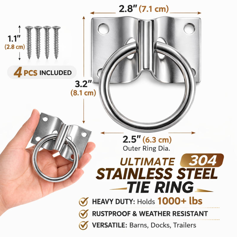 Horse Cross Tie Ring, 2 Pack Heavy Duty Block Tie Ring with Screws, Wall Mount Hitching Ring for Horse Stall, Barn, Stable, Hay Net, Bucket and Livestock Tie Down - PawsPlanet Australia
