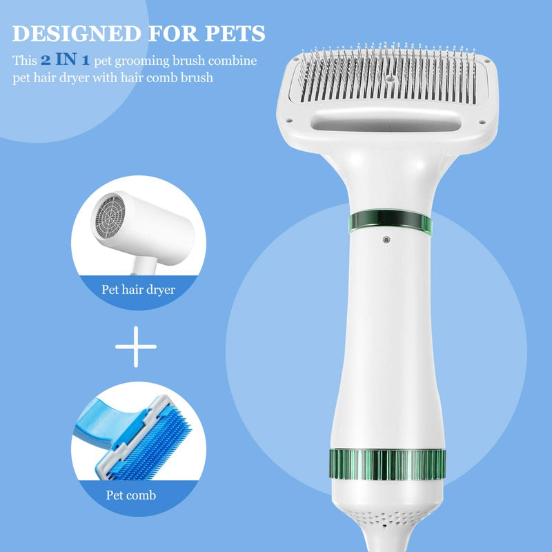 2 in 1 Dog Hair Dryer Comb Pet Hair Dryer Portable Dog Dryer with Slicker Brush Professional Home Grooming Furry Drying Blower for Small Large Cat Dog White - PawsPlanet Australia