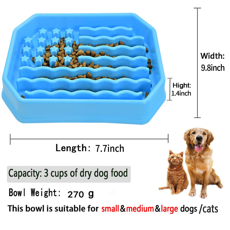 Dog Bowls Slow Feeder, Dog/Cat Puzzle Feeder Bloat Stop to Slow Down Eating,Large Medium Small Breed & Puppy Dog Slow Feeder Bowl (Blue Star)