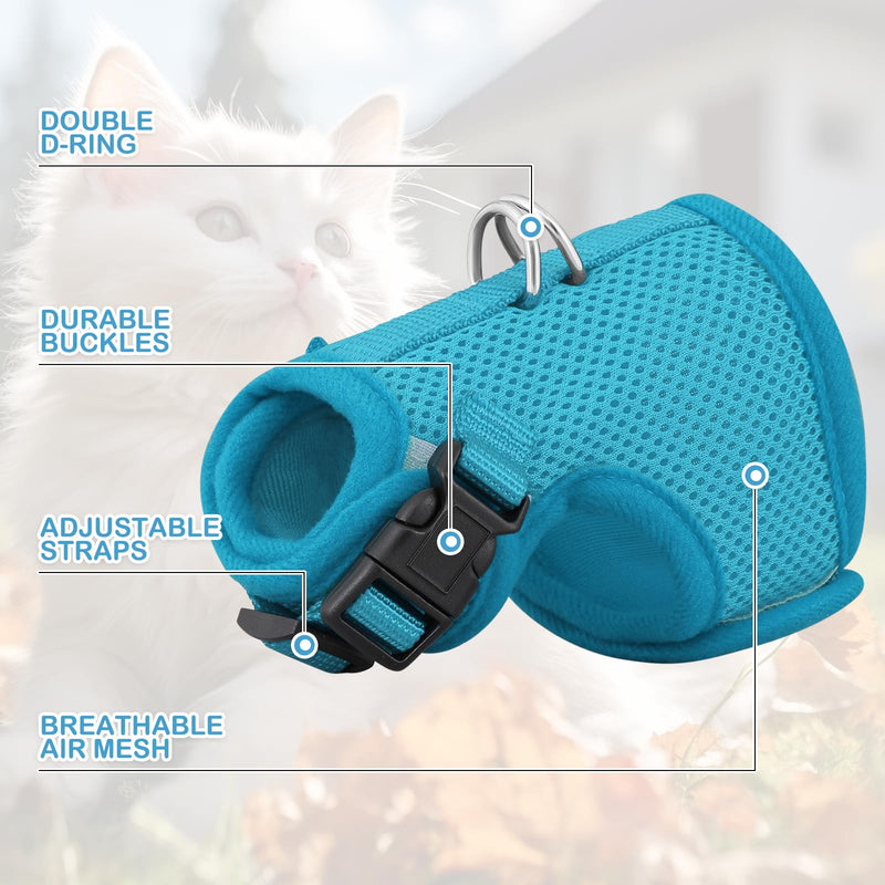 MoNiBloom Soft Cat Harness for Walking Escape Proof and Travel, Kitten Adjustable Breathable Vest Harness - Sky Blue, M - PawsPlanet Australia