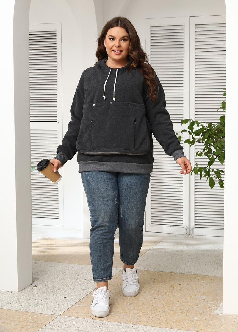 Unisex Cat Pouch Hoodie Long Sleeve Kitten Puppy Holder Hoodies Front Large Pouch Pet Carrier Sweatshirt Dark Grey 3X-Large - PawsPlanet Australia