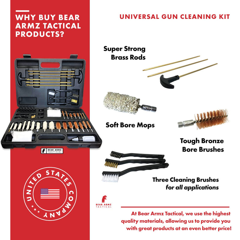 Universal Gun Cleaning Kit | American Company | Perfect for Shotguns, Rifles, Muzzle Loaders, Handguns and Pistols | Portable Case | Cleans Calibers .17- .50 Black Case with Nylon Jags and Loops