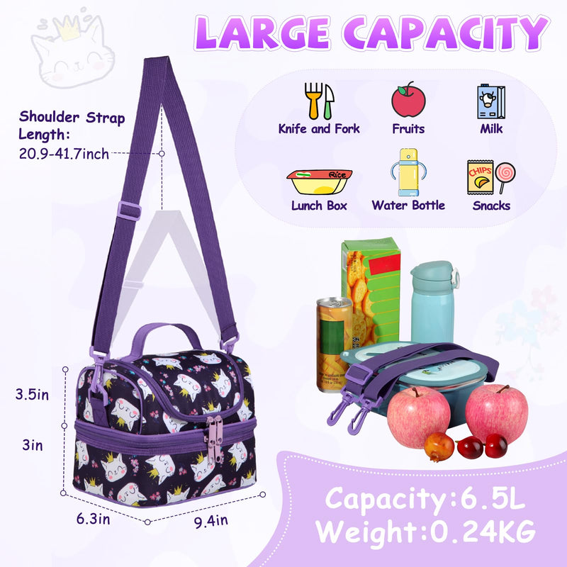 Lunch Bag for Kids,ChaseChic Insulated Lunch Boxes Bag Lightweight Water-Resistant Cooler Bag for Boys Girls in Dual Compartment Leak-Proof Lunch Organizer Purple Cats - PawsPlanet Australia