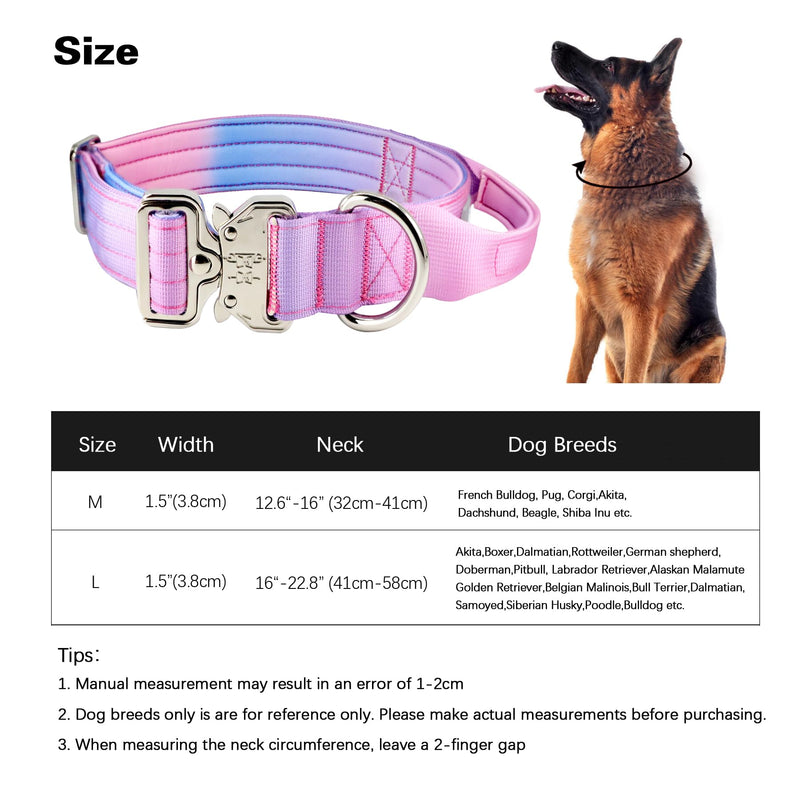 Tactical Dog Collar, Wide Thick Heavy Duty Dog Collar with Handle, Soft Neoprene Padded Military-Grade Nylon Training Collar with Quick Release Metal Buckle for Large Dogs (Pink, L,XL) Pink - PawsPlanet Australia