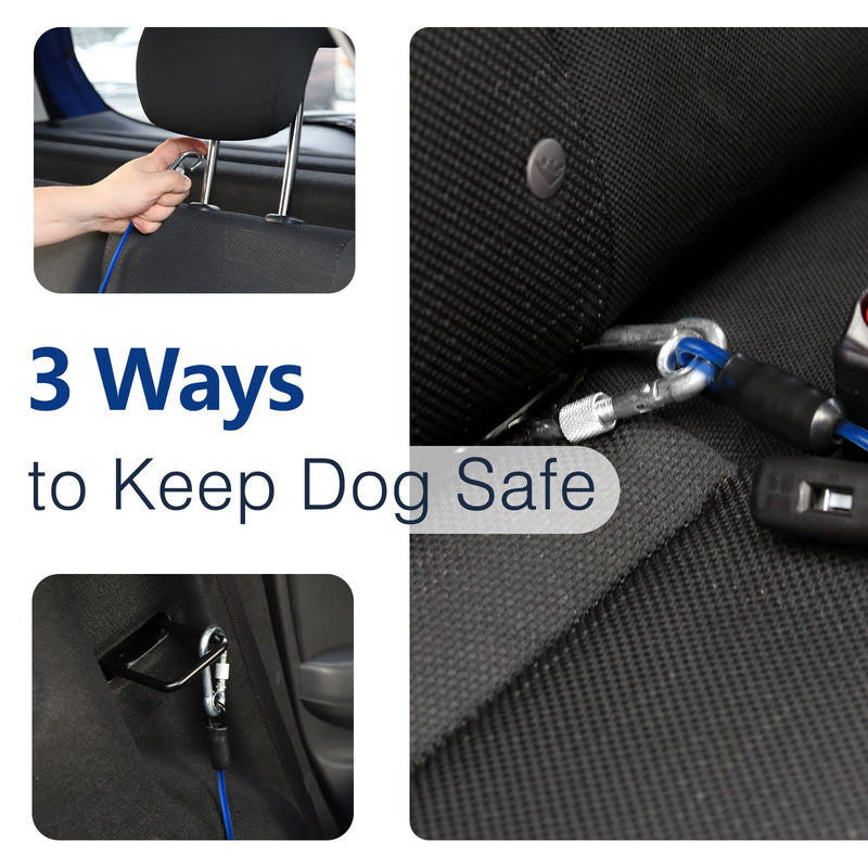 Pawaboo DogSeatbelt, Chew-Proof Leash Extender, Coated Steel Rope Restraint Car Safety Seat Belt Clip Strap, 360° Rotation Hook Heavy Duty Carabiner Steel Cable, 26 Inch, 2 Pack, Black + Blue - PawsPlanet Australia