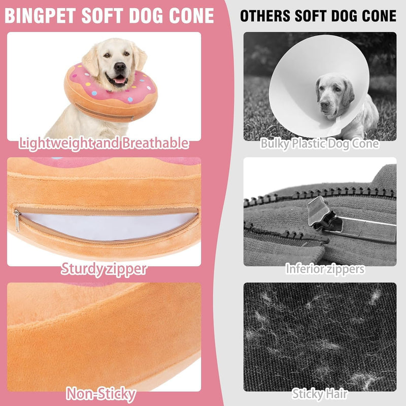 BINGPET Protective Dog Cone Collar,Soft Recovery Pet Cone for Dogs Cats,Washable Protective Recovery Collar for Large Medium Small Dogs,Inflatable Dog Cone,Adjustable Pet Recovery Cone After Surgery Donut Pink X-Large(Neck:17"-22") - PawsPlanet Australia
