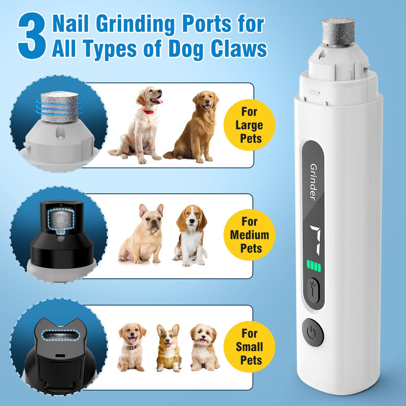 Dog Nail Grinder, 7-Speed Quiet Electric Dog Nail Trimmers, Dog Nail Clippers with Sponge Dust Collection & File for Small Medium Large Dogs, Rechargeable Pet Paw Grooming Supplies Kit White - PawsPlanet Australia