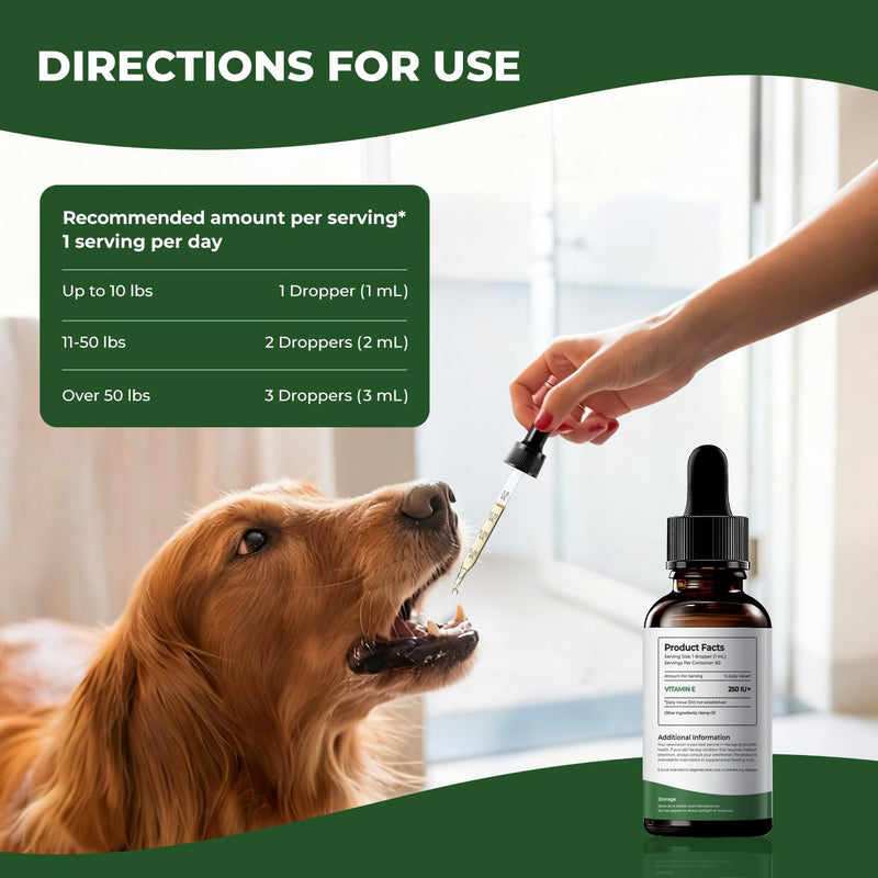 Vitamin E for Dogs, Liquid Vitamin E Oil for Skin & Coat Support, Supports Natural Moisture Balance & Cellular Health, Easy-to-Mix Drops, 2 fl oz (60 mL)