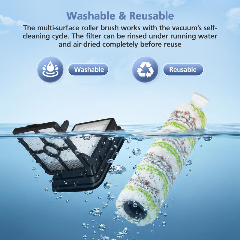 3 Pack Multi-Surface Pet Brush Rolls 2788 and Vacuum Filters 1866 Compatible with Bissell CrossWave Max 2554 2554A 2590 2593 2596, for HydroSteam 35151 3515 35152 3513 3518, Part 1618641&1608684