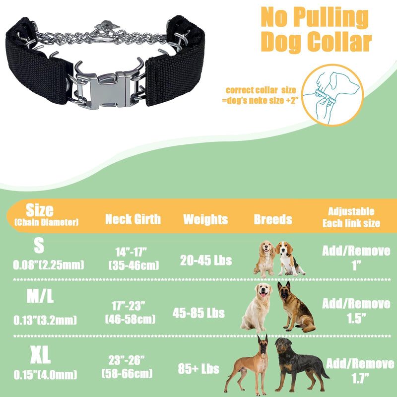 Prong Training Collar for Dogs, Adjustable Dog Pinch Collar with Quick Release Buckle, No Pull Collar for Small Medium Large Dogs, Extra Link and Caps S (14-17" Neck, 2.25mm) Black - PawsPlanet Australia