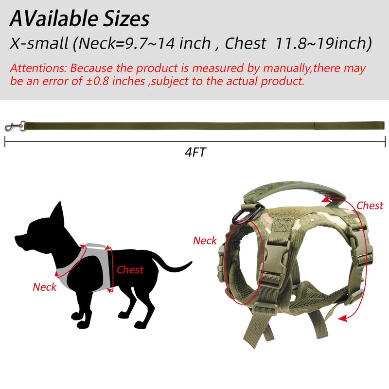 Annchwool Tactical Dog Harness for Small Dogs with Handle, Military Service Dog Vest and Leash Set for Outdoor Training Walking Hiking, Adjustable (Black, Camo) Green Camo XS (Neck:9.7"-14")(Chest: 11.8"-19") - PawsPlanet Australia