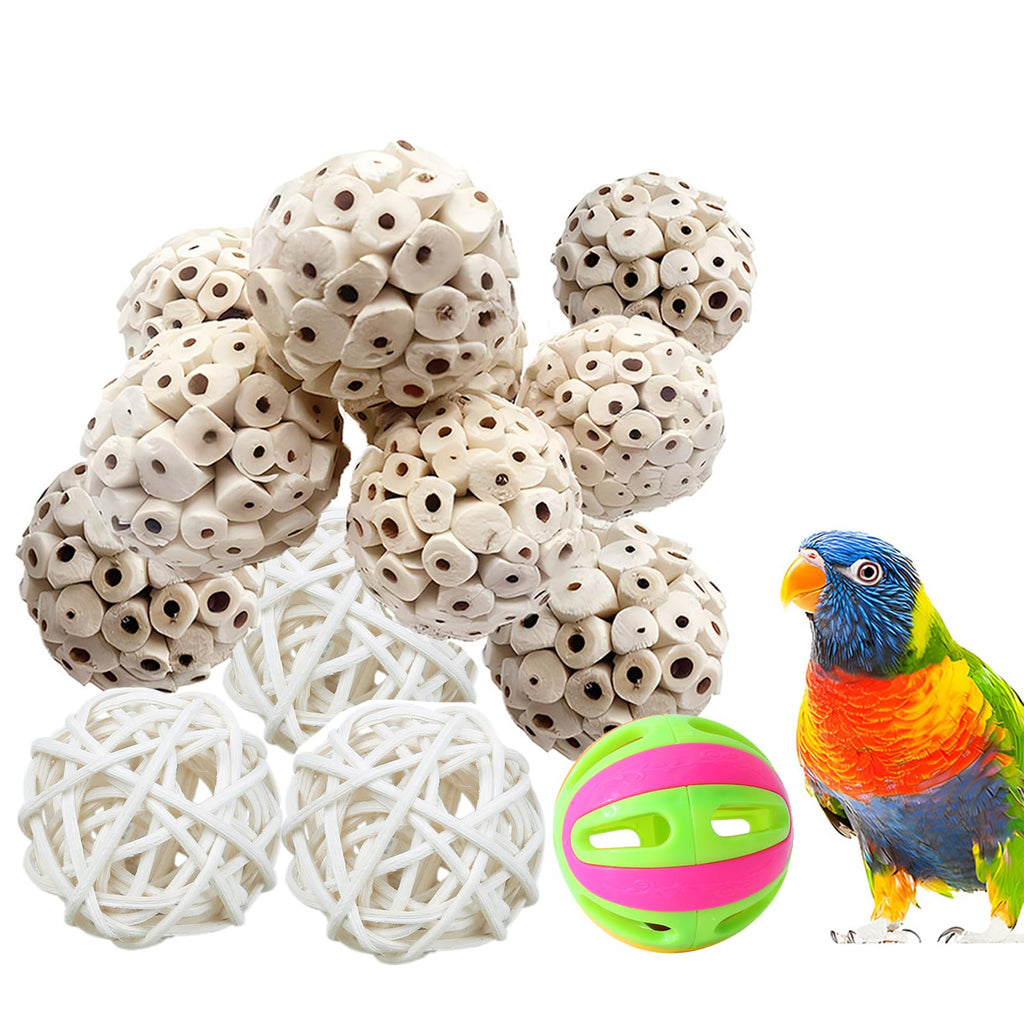 6Pcs Parakeet Toys, Natural Sola Balls Shredding Foot Parrot Chew Toys Bird Foraging Toys for Small Pets Conures Cockatiel Rabbit Guinea Pig Bunny Treats