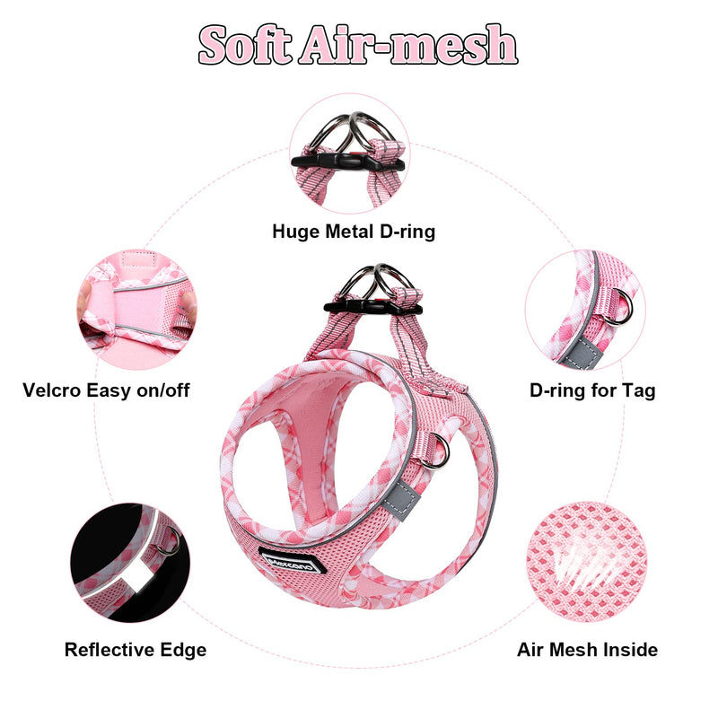 Mercano Soft Mesh Dog Harness and Leash Set, No-Chock Step-in Reflective Breathable Lightweight Easy Walk Escape Proof Vest Harnesses with Safety Buckle for Small Medium Dogs, Cats (Pink, S) Pink - PawsPlanet Australia