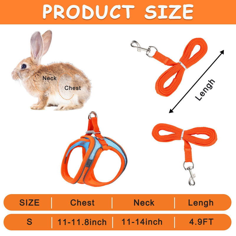2 Pack Rabbit Harness and Leash Set, Double Buckle Bunny Harness with Reflective Strips Soft Breathable Mesh Vest Harness for Rabbits Walks Accessories XXS Orange and Green