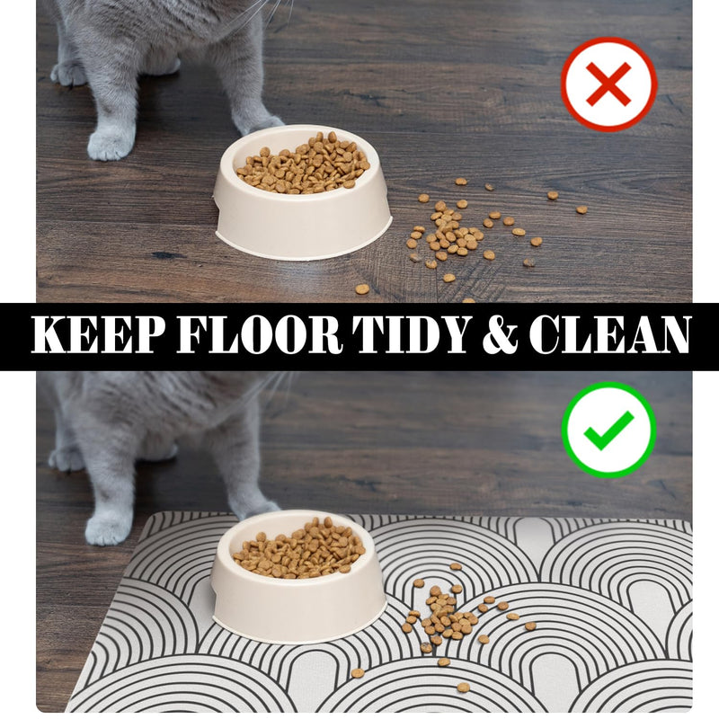 Dog Food Mats for Floors Absorbent, Pet Cat Food Mat - Quick Dry Dog Bowl Mats for Food and Water, Eco-Friendly Boho Pet Supplies 12" x 20" S(12"×20") 01-White - PawsPlanet Australia