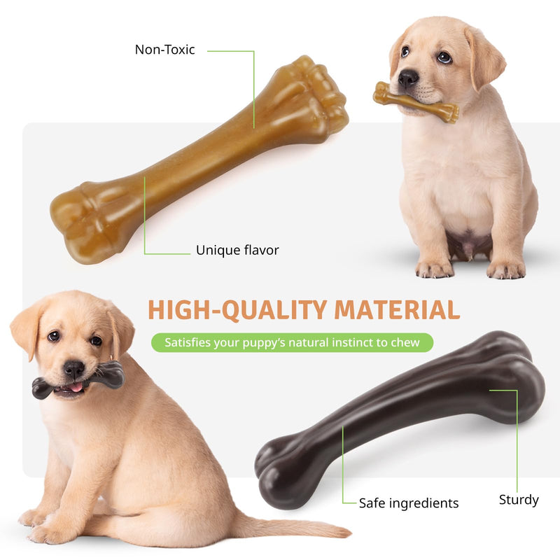 Puppy Chew Toys for Teething 4 Pack Dog Toys for Aggressive Chewers, Tough Dog Bones with Beef/Wood Flavor, Dog Chew Toys for Small/Medium Breed