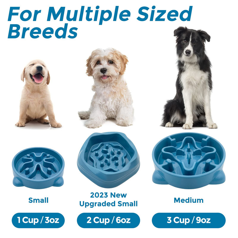 2 Pack Slow Feeder Dog Bowls Non Slip Puppy Bowl Durable Dog Puzzle Feeder Bloat Stop Dog Food Bowls for Puppy and Small Dogs, BPA Free, 1 Cup A-Blue & Grey-Small-1Cup