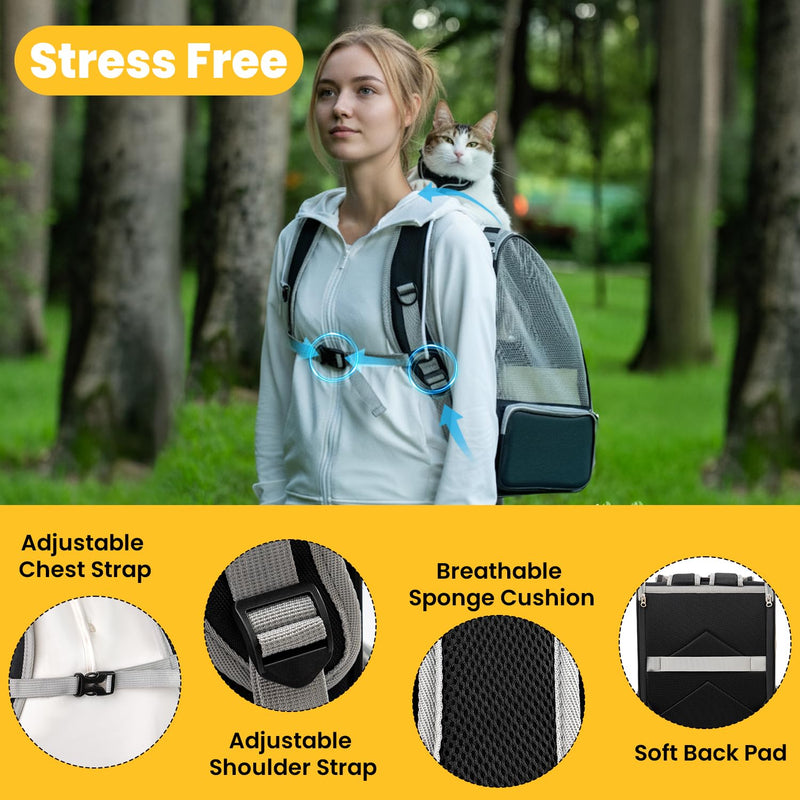 Cat Backpack Carrier for Small Dogs and Cats Fit Up to 15 Lbs,Small Dog Backpack, Foldable with 3-Side Mesh Windows, Pet Carrier for Travel & Hiking Friendly，Gray Grey - PawsPlanet Australia