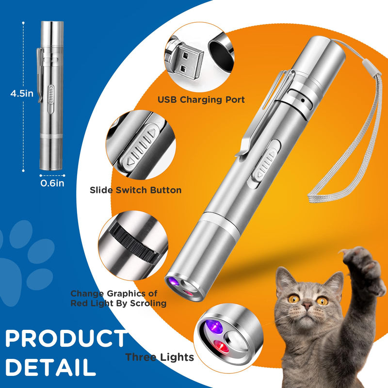 Cat Pointer Toy, LED Light Pointer Cat Toys for Indoor, USB Recharge 3 Light Colors Cat Interactive Toys for Dogs, Cats, Training Chaser Interactive Toy - PawsPlanet Australia