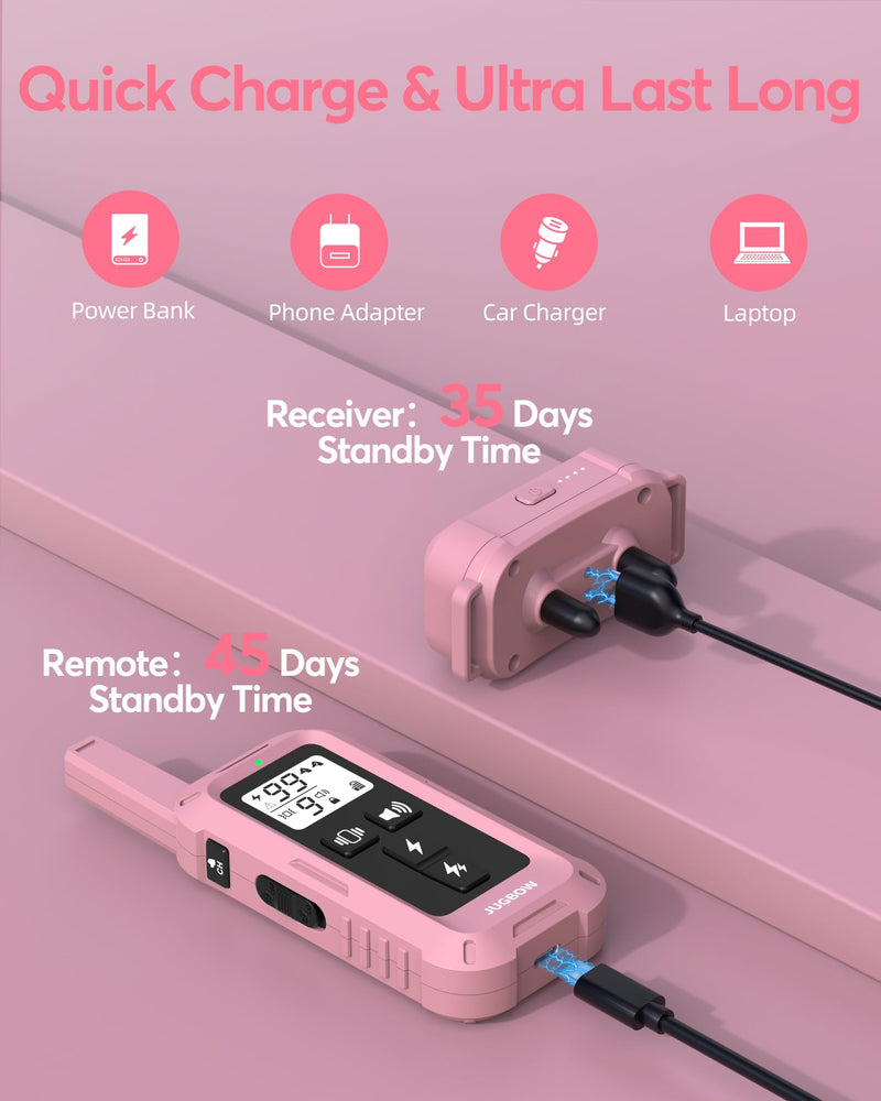 Jugbow Dog Shock Collar - 4200FT Dog Training Collar with Remote, IPX7 Waterproof Electric Collar with 4 Training Modes, Security Lock, Rechargeable e-Collar for Dogs 10-120lbs(Pink) - PawsPlanet Australia