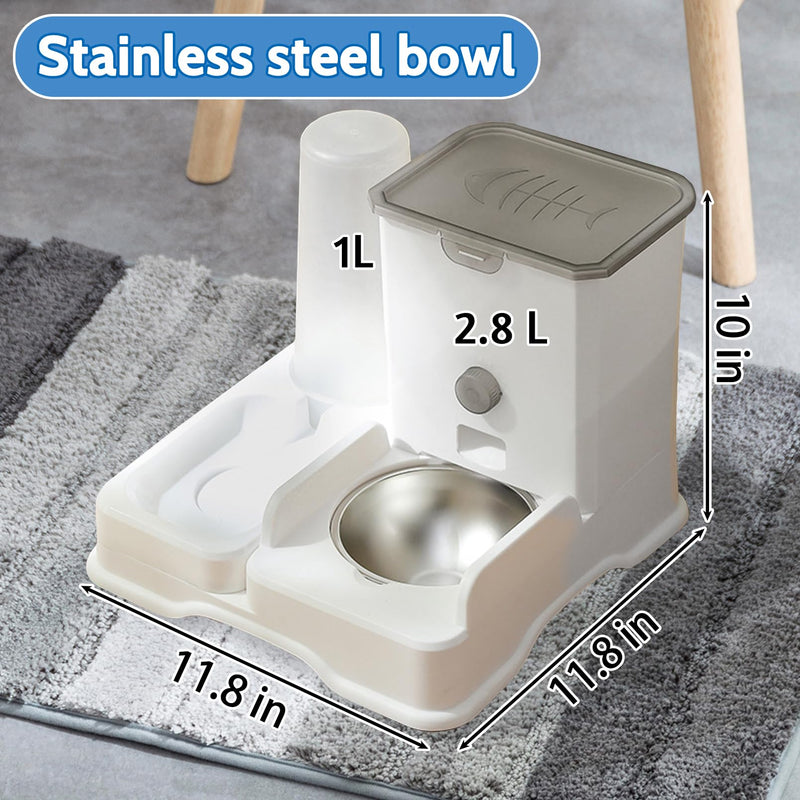 kathson Automatic Cat Food Dispenser,Cat Food and Water Dispenser Set Gravity Water Bowl Automatic Pet Feeder and Water Dispenser 2 in 1 for Cats and Small Dogs（Stainless Steel Model） - PawsPlanet Australia