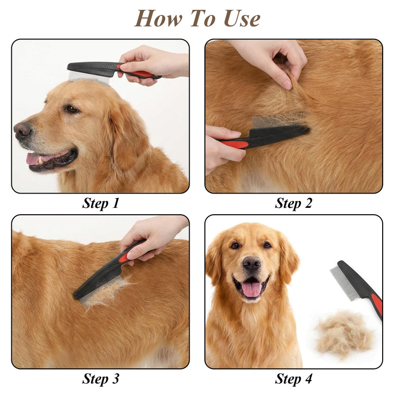 2 Pcs Flea Brush for Cat Dogs, Removal Flea and Tick Comb, Fine Tooth Stainless Cleaning Massage Brush for Dog Cat (Red)