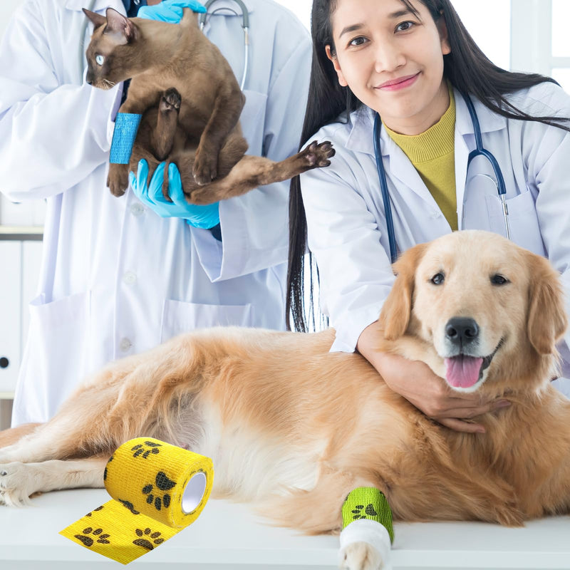 6 Pack 2 Inch x 5 Yards Paw Print Pet Vet Wrap for Dogs, Cats, Horses, Colorful Non-Woven Self-Adhesive Cohesive Bandage Rolls Set for Wound Care, Ankle Sprains, Swelling, and First Aid Protection - PawsPlanet Australia