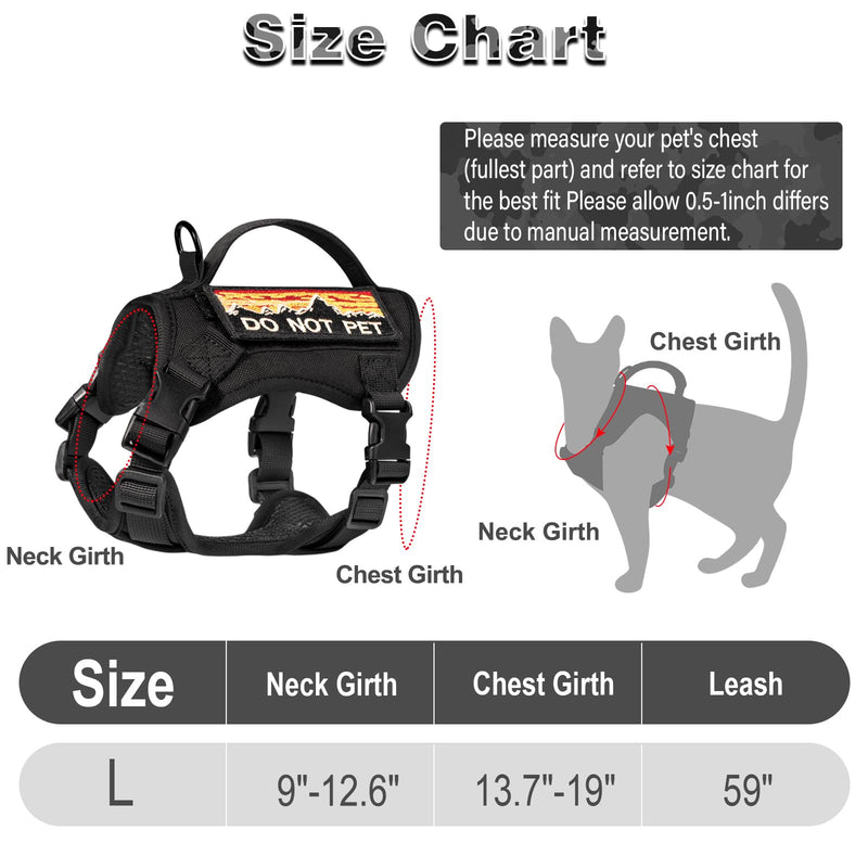 Tactical Cat Harness and Leash Set for Walking, Adjustable Escape Proof Pet Vest for Large Cat,Easy Control Breathable Cat Vest with Handle，Molle Patches (Black, L) black - PawsPlanet Australia
