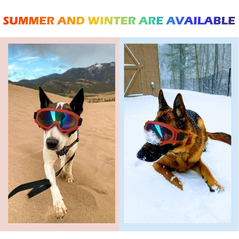 Winproof Adjustable Strap Dog Sunglasses, UV Protection, Soft Goggles (Red Frame) Large Red Frame&Colorful Lens - PawsPlanet Australia