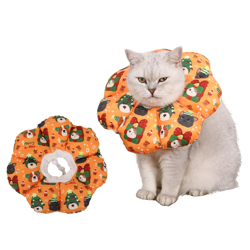 Waterproof Cat Cone Collar Donut, Christmas Recovery Collar for Kittens Puppy After Surgery Wounding Healing - Size S orange Small