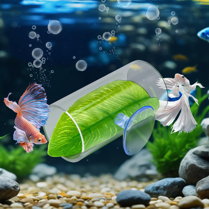 2 Pack Betta Fish Acrylic Tube Tunnel,Betta Fish Leaf Pad Simulating The Natural Habitat for Betta Spawning Grounds Breeding Resting Bed，Betta Toys Shelter Hideaway 2