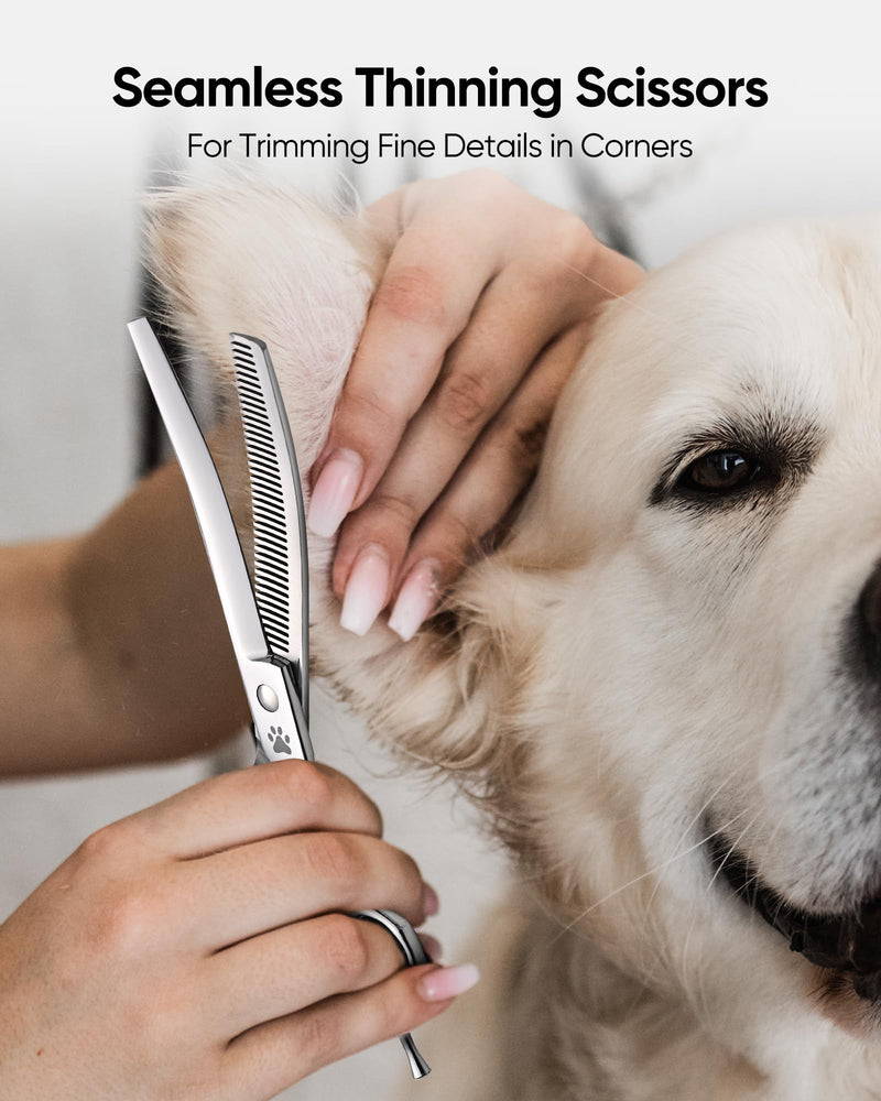 ULG Curved Thinning Dog Shears for Grooming, 7 Inch Professional Curved Thinning Dog Grooming Scissors for Blending and Thinning, 40-Tooth 15%-20% Rate 440C Stainless Steel Pet Hair Scissors 7.0 Inch (Thinning)