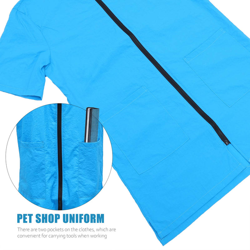 Pet Grooming Smock- Dog Grooming Smock with Full Zipper Smock Dog Cat Groomer Cosmetologist Uniforms L Blue - PawsPlanet Australia