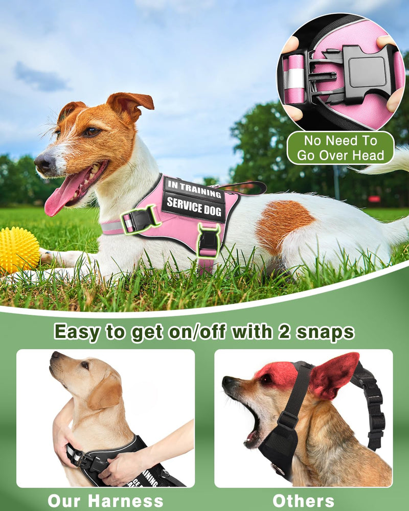 Service Dog Vest Harness and Leash Set+10 Patches for Puppy Small Dogs,Do Not Pet Emotional Support Dog Vest with 2 Soft Padded Handle for Everyday/Training (Pink XS) Extra-Small Pink