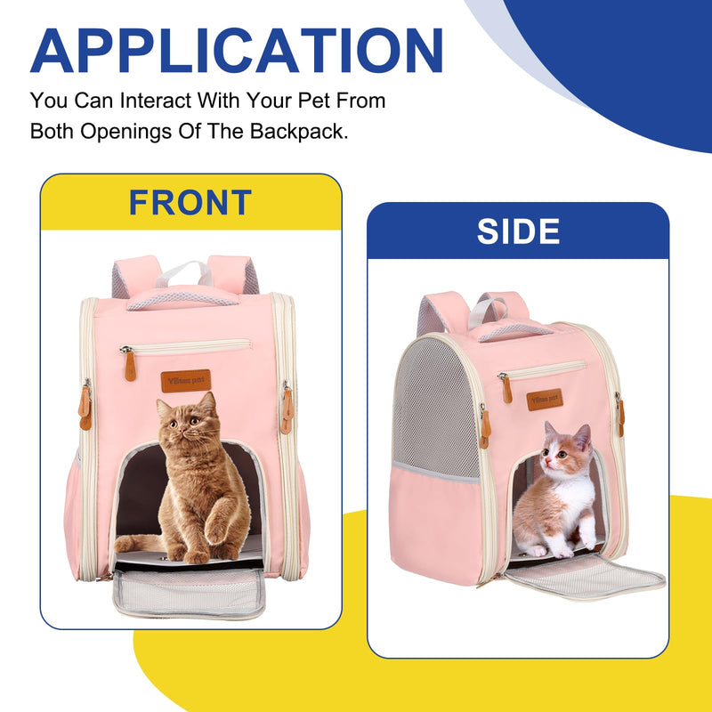 Pet Backpack Carrier, Portable and Ventilated, Oxford Cloth, Dogs Cats and Little Animals Travel Bag 12.6" Up to 16.5 Lbs, (Pink), Intended for Hiking/Camping/Traveling Pink - PawsPlanet Australia