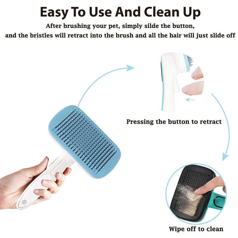 Dog Brush - Self Cleaning Dog and Cat Hair Brush, Efficient Shedding Grooming Tool for Long and Short Haired Dogs & Indoor Cats, Deshedding Comb (Blue) Blue - PawsPlanet Australia