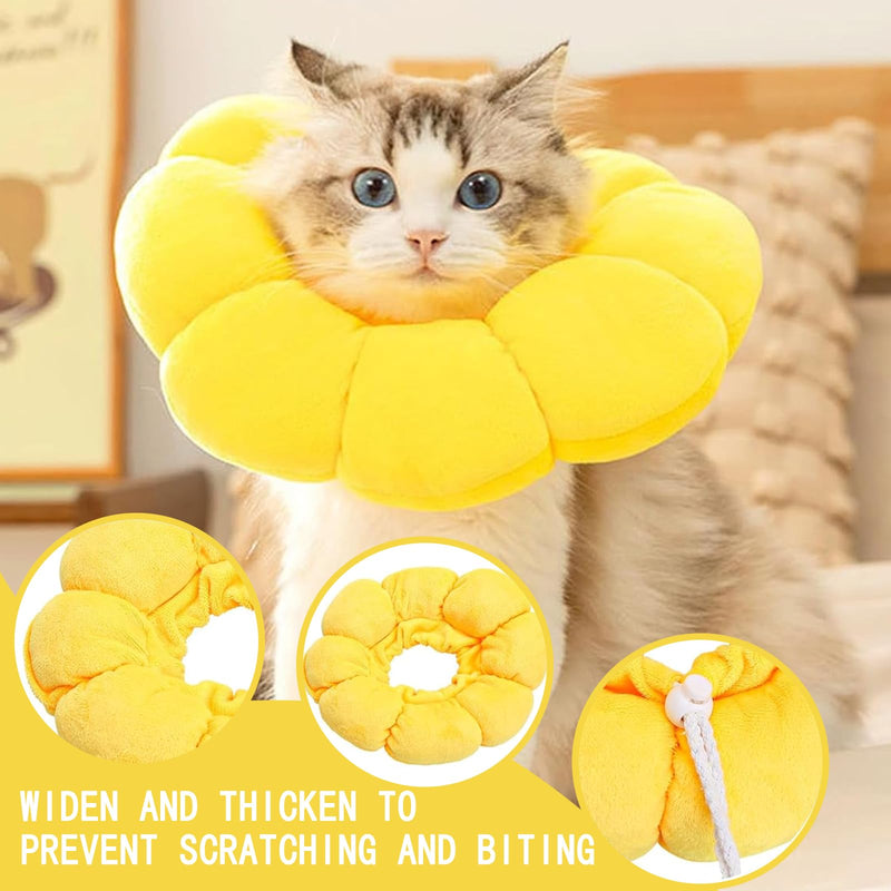 Cat Collar, Cat Collar with Flower Shape, Soft, Leak Protection for Cats and Small Dogs, Yellow, Cotton, Adjustable, Protection During Recovery