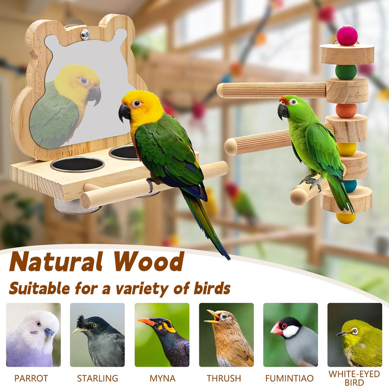5PCS Bird Perch and Toy Set. Includes a Perch, Feeder, Swing, and Chew Toy. Hangable Natural Solid Wood Birdcage Accessories, Suitable for Small Budgies, Cockatiels, Conures, Lovebirds, Etc. - PawsPlanet Australia