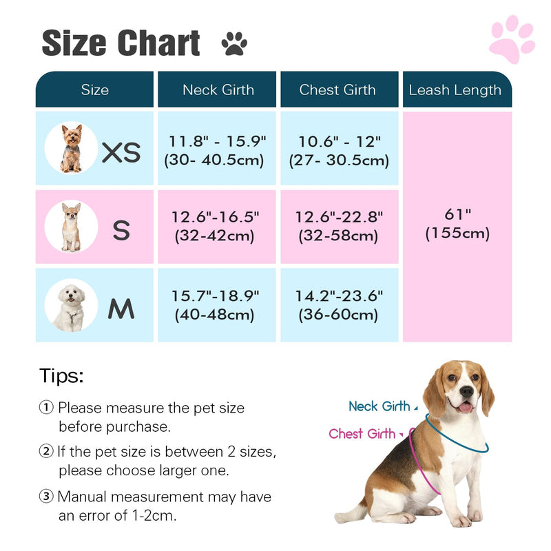 Pawaboo Small Dog Harness and Leash Set, Puppy Harness X-Frame No Pull No Choke, Dog Vest Harnesses Adjustable for Small Medium Sized Dogs,Soft Breathable Pet Harnesses for Walking, XS, Pink Leopard XS(Neck 11.8-15.9" Chest 10.6-12") - PawsPlanet Australia