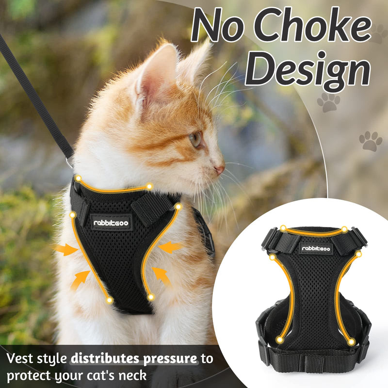 rabbitgoo Cat Harness and Leash for Walking, Escape Proof Soft Adjustable Vest Harnesses for Cats, Easy Control Breathable Reflective Strips Jacket, Black, M - PawsPlanet Australia