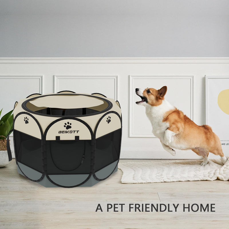 Pet Playpen, Foldable Dog Playpens, Portable Exercise Kennel Tent for Puppies/Dogs/Cats/Rabbits, Dog Play Tent with Removable Mesh Shade Cover for Travel Indoor Outdoor Using(Large) GY/Large(35.4" x 35.4" x 23.6") - PawsPlanet Australia