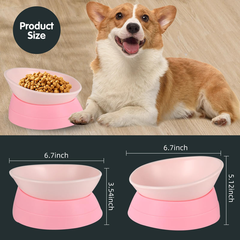 Bulldog Bowl Anti-Slip Dog Cat Dish Detachable Rubber Dog Bowl Pet Sterile Tilted Pet Feeder Slope Base (Pink, 2 Cup (Small/Medium Dog)) Pink 2 Cup ( Small/Medium Dog )