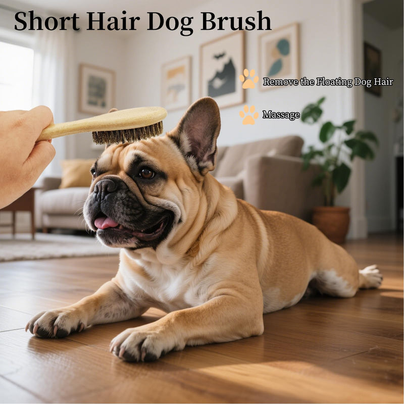 Soft Boar Bristle Dog Brush for Short Haired, Gentle Deshedding & Grooming Tool, Ideal Pet Hair Brush, Puppy Essentials for Grooming and Shedding, Small - PawsPlanet Australia