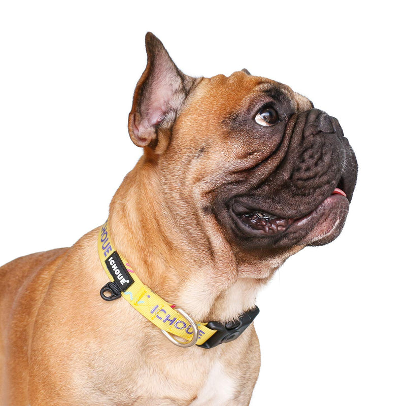 iChoue Original Print French Bulldog Collar with Leash Bandana Set Adjustable for Frenchie Pug English Boston Terrier Dogs, Yellow, Large Large ( 45 - 70 lbs ) Collar with Leash Bandana Yellow - PawsPlanet Australia