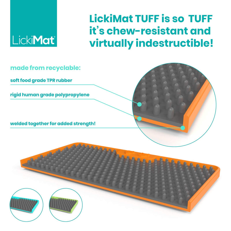 LickiMat Tuff Cat, Heavy-Duty Soother, Cat Slow Feeder Lick Mat, Boredom anxiety reducer; for food, treats, yogurt, or peanut butter. Fun Alternative to a Slow Feed Cat Bowl or Dish, Turquoise