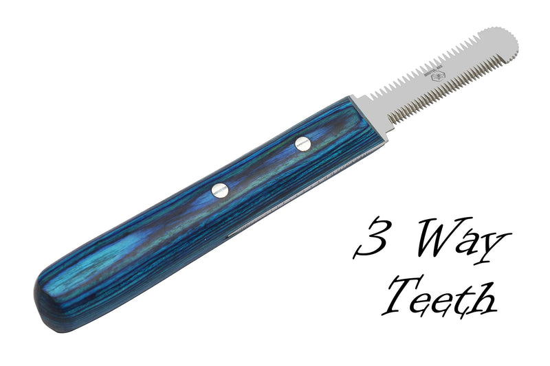 Stripping Knives Set of 6 in Stainless Steel, Wooden Handle, Non-Slip Tools for Grooming Dogs (Blue) Blue - PawsPlanet Australia