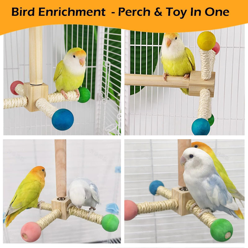 Bird Stand Perch Toy, Interactive Spinning Parakeet Toys, Wooden Exercise Wheel Parrot Toy, Enrichment Cockatiel Toy for Birds Cage, Bird Cage Accessories Perch Toys for Budgies (S) Hemp Rope S - PawsPlanet Australia