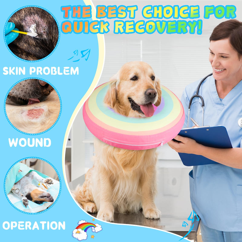 Inflatable Dog Cone Collar Alternative After Surgery, Soft Donut Neck Cone for Yorkshire Pomeranian Small Dogs & Adult Cat, etc, Comfortable Protective E Collar Recovery Cone Not Block Vision Rainbow Small Sized(Neck:6.7-10.2in) - PawsPlanet Australia